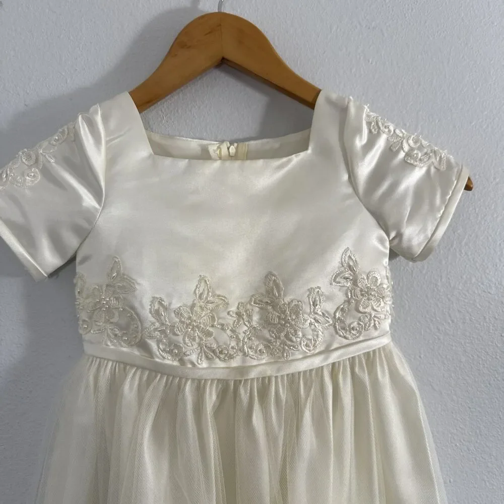 Majestic Dress Kids 4 Ivory Sleveless‎ Beaded Bow Tulle Ball Gown Formal Party